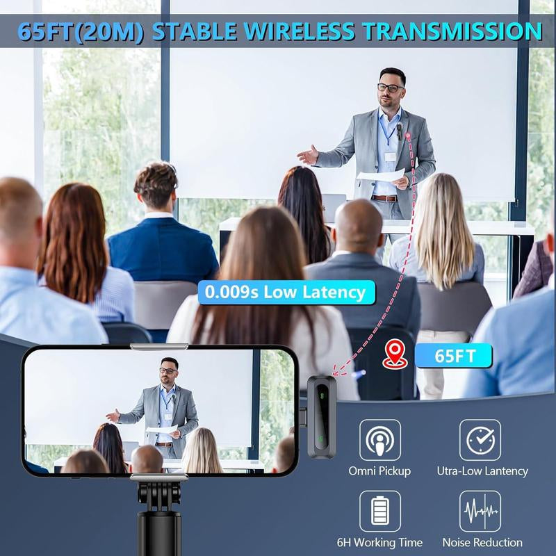 Wireless Microphone, Professional Lapel Mic for Iphone and Android, Wireless Microphone for Video Recording, Teaching, Interviews and Podcasts
